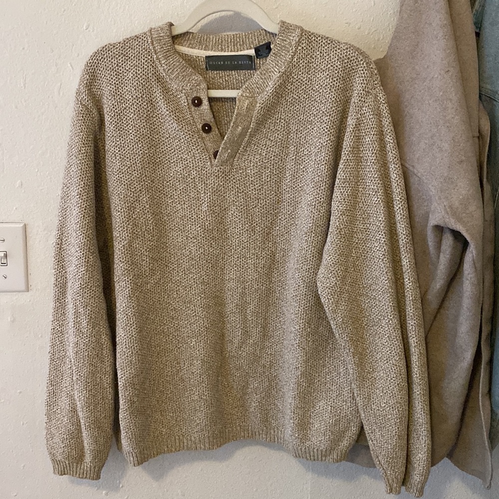 OSCAR DE LA RENTA VINTAGE 90S CREWNECK BUTTON SWEATER
